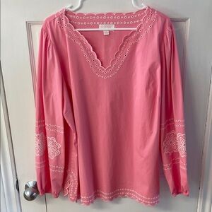 Bellisima by Kim Gravel pink V neck embroidered light top blouse women’s size 1X